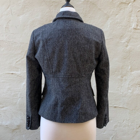 J.Crew VINTAGE Black Bella Herringbone Fiona 100% Wool Blazer Jacket Coat | sz 4 - Picture 2 of 16